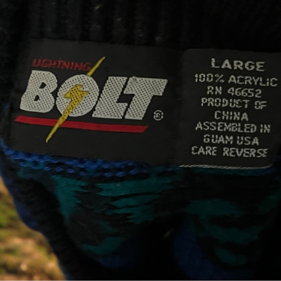 Vintage Multi-Colored Acrylic Crew Neck Geometric Sweater by Lightening Bolt - Picture 9 of 10